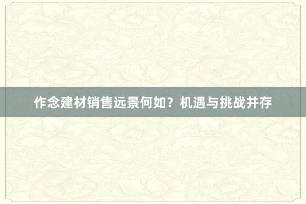 作念建材销售远景何如？机遇与挑战并存